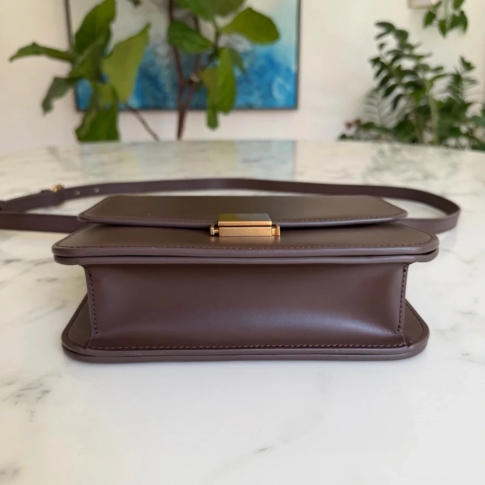 Quince Italian Leather Box Shoulder Bag Crossbody Dark Brown - Picture 5 of 16